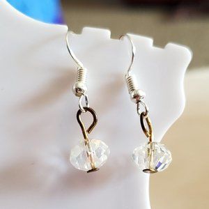Silver Tone Hook Clear Czech Glass Dangle Earrings